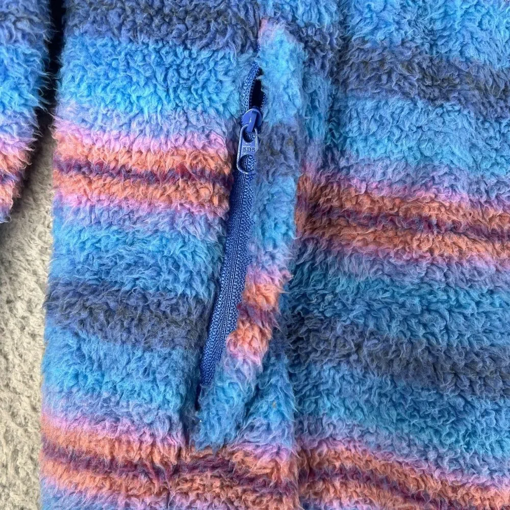 MOCK NECK Pullover Womens Large Blue Billabong Adventure Division Faux Fur